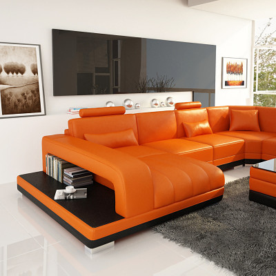 Design leather living landscape corner sofa modern set couch corner new orange USB
