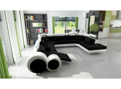 Leather sofa with USB couch corner seat cushions set living landscape U shape XXL