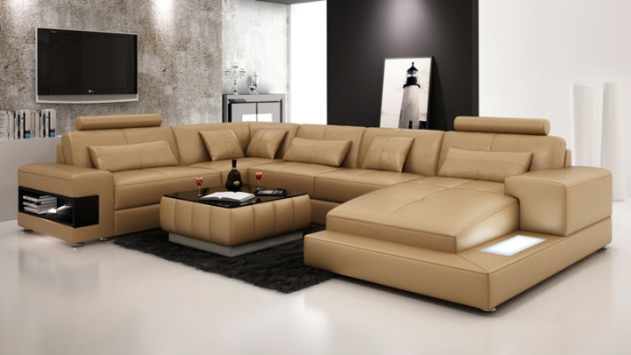 XXL leather sofa with USB, living area corner sofa design sofa set corner couch new