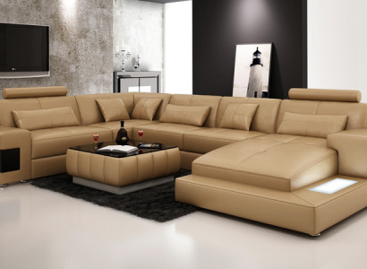 XXL leather sofa with USB, living area corner sofa design sofa set corner couch new