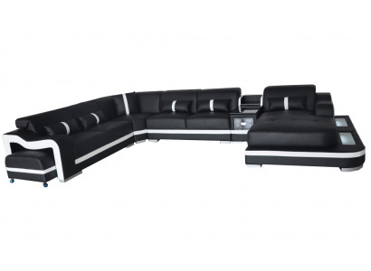 Leather Couch Upholstery Seat Design Corner Set Sofa Living Area + Light + USB