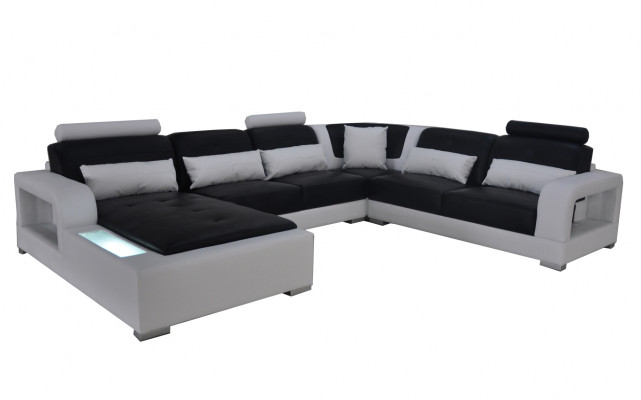 Leather Sofa + USB Couch Living Area Corner Set Design Modern Upholstery U Shape