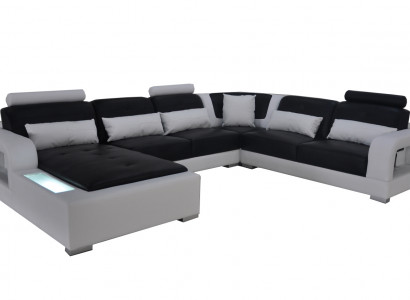 Leather Sofa + USB Couch Living Area Corner Set Design Modern Upholstery U Shape