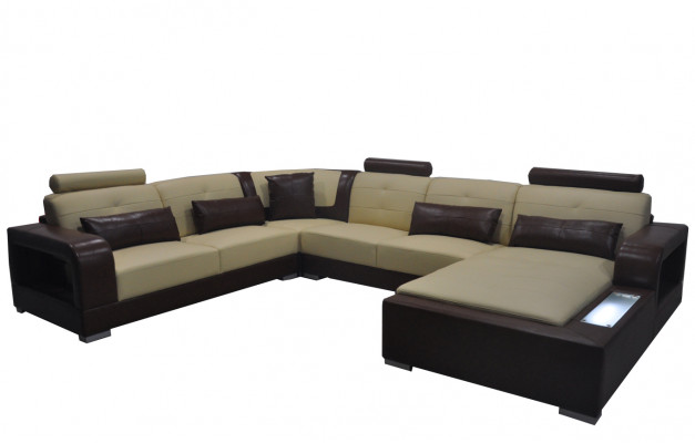 Leather Sofa + USB Couch Living Area Corner Set Design Modern Upholstery U Shape
