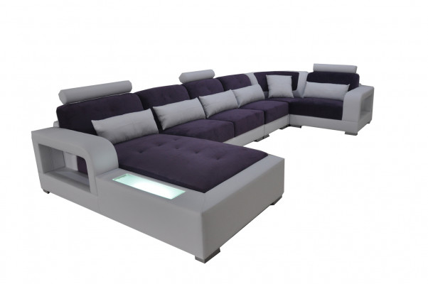 Leather Sofa + USB Couch Living Area Corner Set Design Modern Upholstery U Shape
