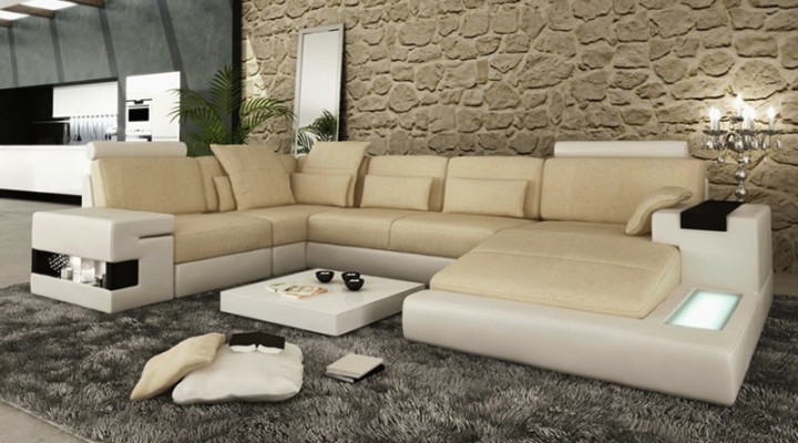 Leather Design Sofa Couch Upholstered Corner Sofa Suite Living Landscape Corner Sofa with USB