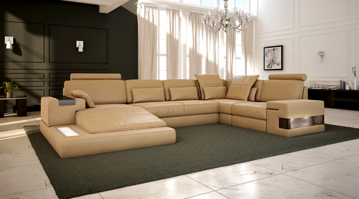 Leather Design Sofa Couch Upholstered Corner Sofa Suite Living Landscape Corner Sofa with USB