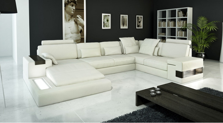Leather sofa USB design sofa U-shape living landscape couch upholstery corner sofa new LED
