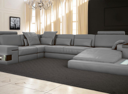 Sectional sofa with USB & LED living landscape couch upholstery set U-shape leather