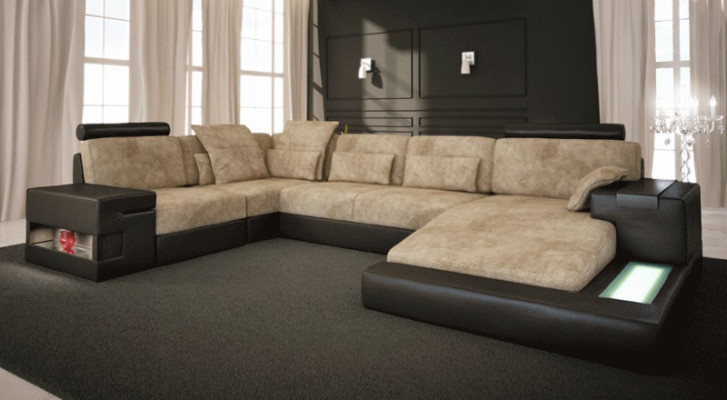 Leader U-shaped living landscape upholstered corner couch with USB leather sofa corner sofa