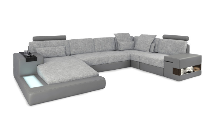 Leader U-shaped living landscape upholstered corner couch with USB leather sofa corner sofa