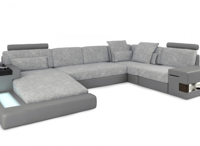 Corner sofa living landscape U-shape leather sofa couch upholstery fabric leather USB + LED
