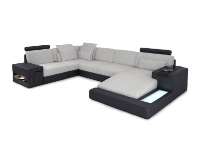 XXL corner sofa living landscape U shape leather sofa sofa upholstered couch textile leather USB