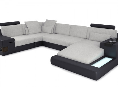 XXL corner sofa living landscape U shape leather sofa sofa upholstered couch textile leather USB