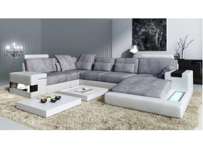 XXL U-shaped corner sofa leather sofa upholstered couch leather textile USB living landscape