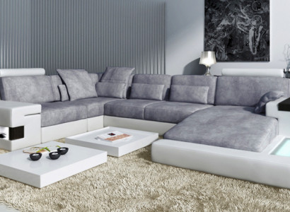 XXL U-shaped corner sofa leather sofa upholstered couch leather textile USB living landscape