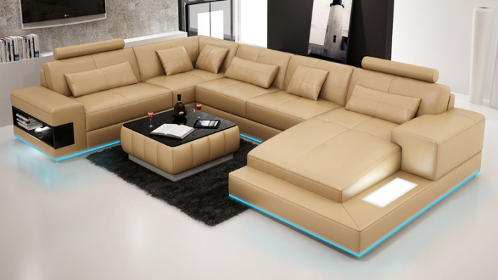Leather sofa, couch, living landscape, modern corner sofa, corner decor, suite, design.