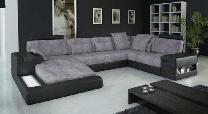 Designer sofa living area corner sofa couch U-shape leather textile new Bellini gray