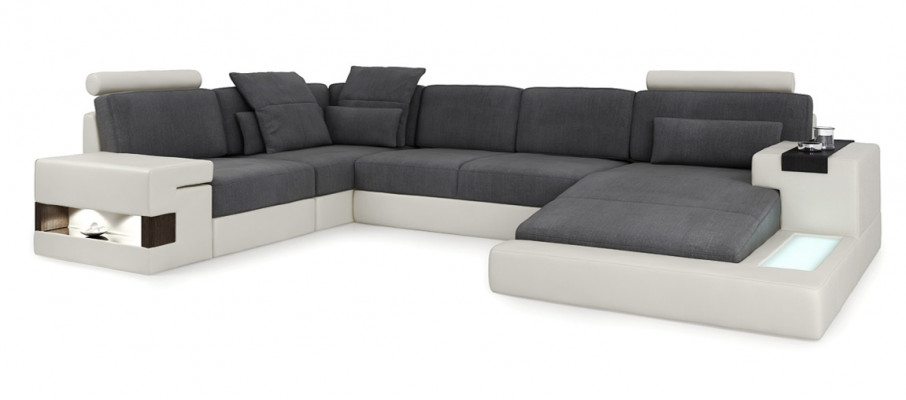 Designer sofa living area corner sofa couch U-shape leather textile new Bellini gray
