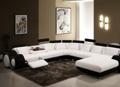 Leather sofa, corner sofa, sectional sofa, couch, upholstered leather seating set, living area.
