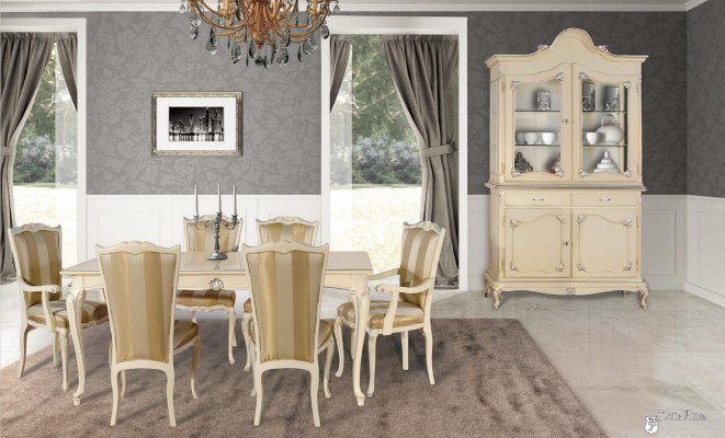 Table Set Ensemble Dining Table 6 Chairs Luxury Style Furniture 8-Piece Chair Group Display Cabinet