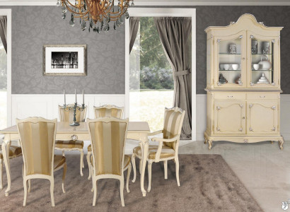 Table Set Ensemble Dining Table 6 Chairs Luxury Style Furniture 8-Piece Chair Group Display Cabinet