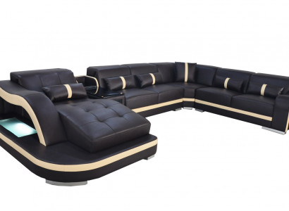 Leather Couch Upholstered Seat Living Landscape Modern Corner Suite Sofa U Shape Design