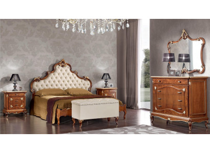 Bedroom complete set: bed, 2x nightstands, dresser, mirror, armchair 6-piece Italy