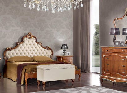 Bedroom complete set: bed, 2x nightstands, dresser, mirror, armchair 6-piece Italy
