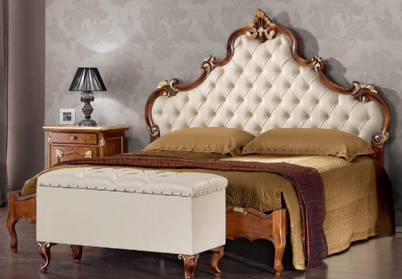 Bedroom complete set: bed, 2x nightstands, dresser, mirror, armchair 6-piece Italy
