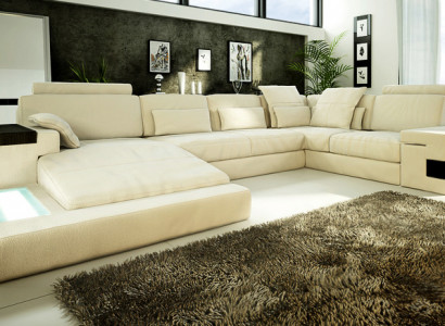 Leather Sofa Designer Sofa U-Shape Living Landscape Couch Upholstered Corner Sofa Suite New