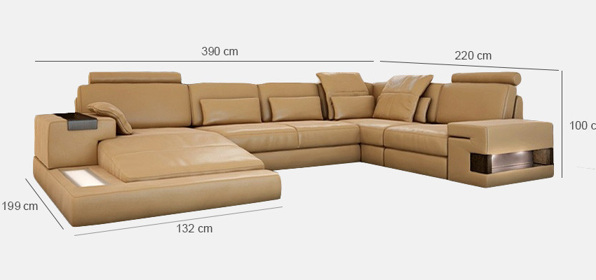 Leather Sofa Designer Sofa U-Shape Living Landscape Couch Upholstered Corner Sofa Suite New
