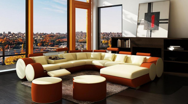 Designer leather sofa with USB XXL living landscape big sofa upholstery corner corner sofa relax