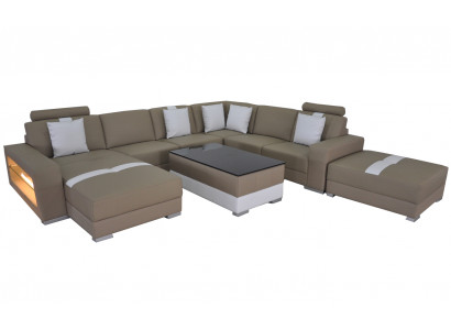 U-shaped sectional sofa, couch seating cushion, corner leather, modern designer couches + USB