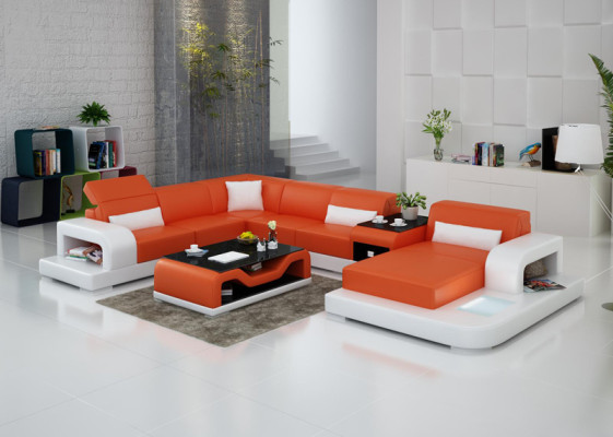 Sectional Sofa + USB Upholstered Living Area Upholstered Corner Design Sofa Leather Sofa New