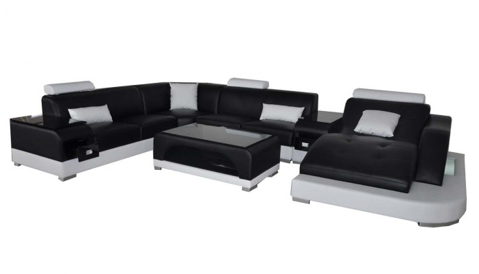 Leather Corner Sofa Corner Living Landscape Set Design Modern Couch Sofas U-Shape +USB