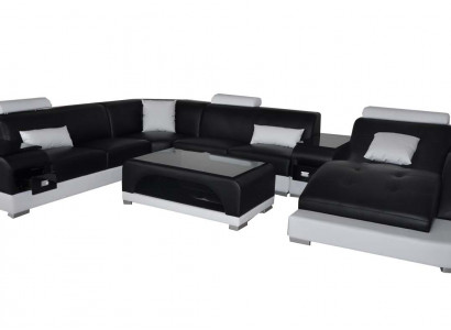 Leather Corner Sofa Corner Living Landscape Set Design Modern Couch Sofas U-Shape +USB