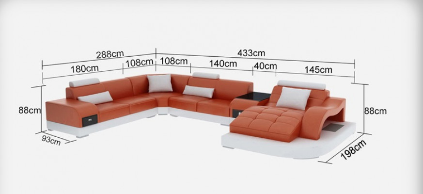 Leather Corner Sofa Corner Living Landscape Set Design Modern Couch Sofas U-Shape +USB