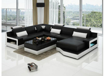 Leather sofa corner sofa + USB set living area upholstery bed function new design