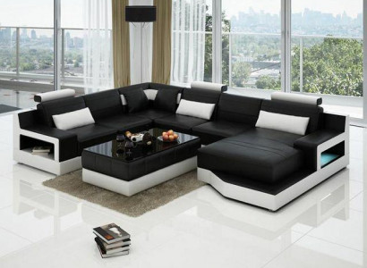 Leather sofa corner sofa + USB set living area upholstery bed function new design