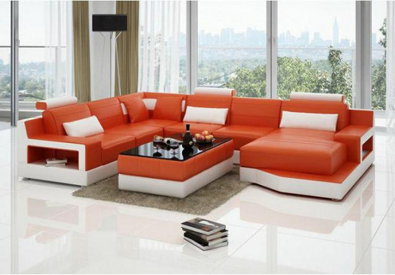 Leather sofa corner sofa + USB set living area upholstery bed function new design