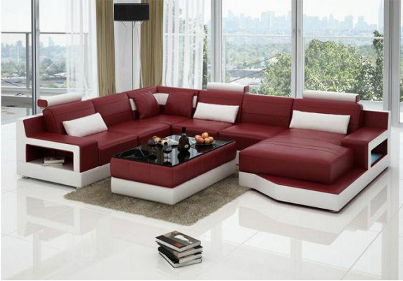 Leather sofa corner sofa + USB set living area upholstery bed function new design