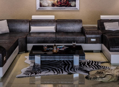 Crocodile Style Leather Stylish Designer Luxury Living Room Landscape Couches Corner Sofa New