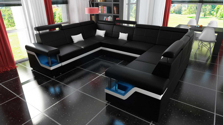 Corner sectional sofa with USB U-shaped sofa couch upholstery seating suite XXL new