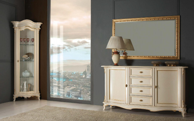 Living room display cabinet chest of drawers Italian mirror classic set 3-piece White New