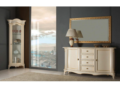 Living room display cabinet chest of drawers Italian mirror classic set 3-piece White New