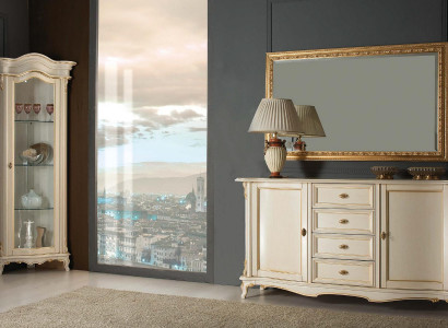Living room display cabinet chest of drawers Italian mirror classic set 3-piece White New