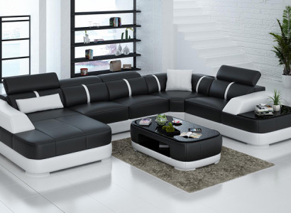 Leather sofa upholstery seat corner sofa set living room landscape living room couch with USB
