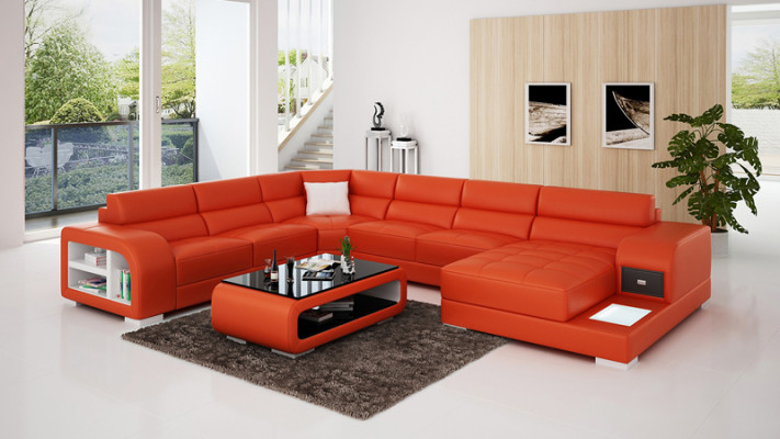 Modern leather sofa couch design living landscape corner sofa corner suite sofa light USB