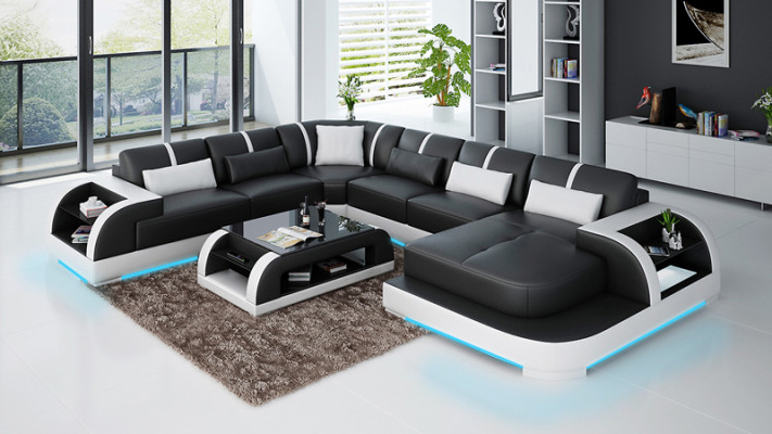 Modern leather sofa, couch living landscape, design corner sofa, corner suite, sofa light, USB